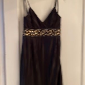 Spaghetti strap pleated dress with gold crystals